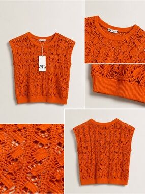 Zara Orange Crochet Knit Crop Top